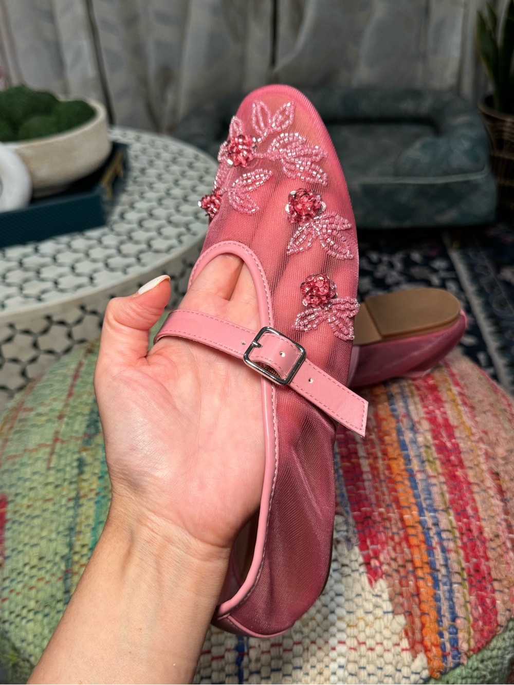 🌸 MOST WANTED Steve Madden Pink Dreaming Beaded Mary Jane Flats 🌸 - Picture 7 of 9